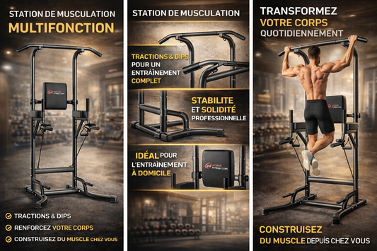 Power Tower Station Multifonction – Barre de Traction, Dips, Pompes & Abdos | Home Gym 233 cm Ajustable