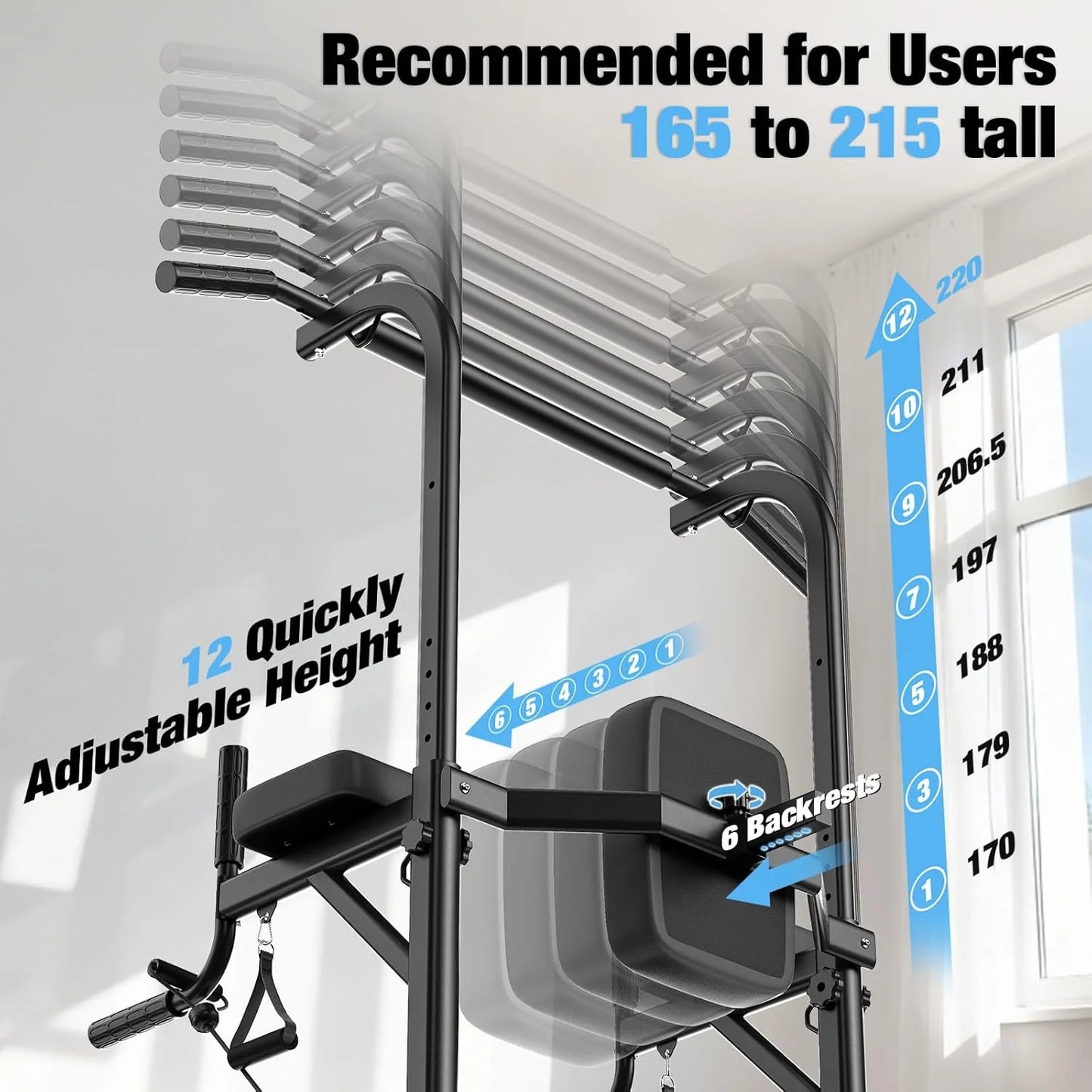 Power Tower Station Multifonction – Barre de Traction, Dips, Pompes & Abdos | Home Gym 233 cm Ajustable