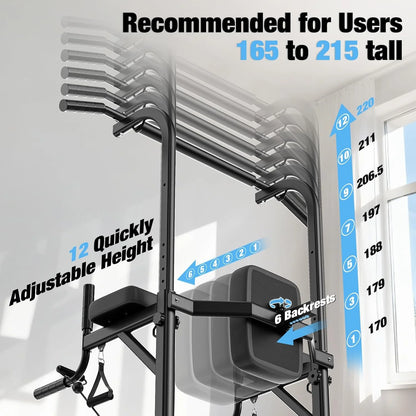 Power Tower Station Multifonction – Barre de Traction, Dips, Pompes & Abdos | Home Gym 233 cm Ajustable