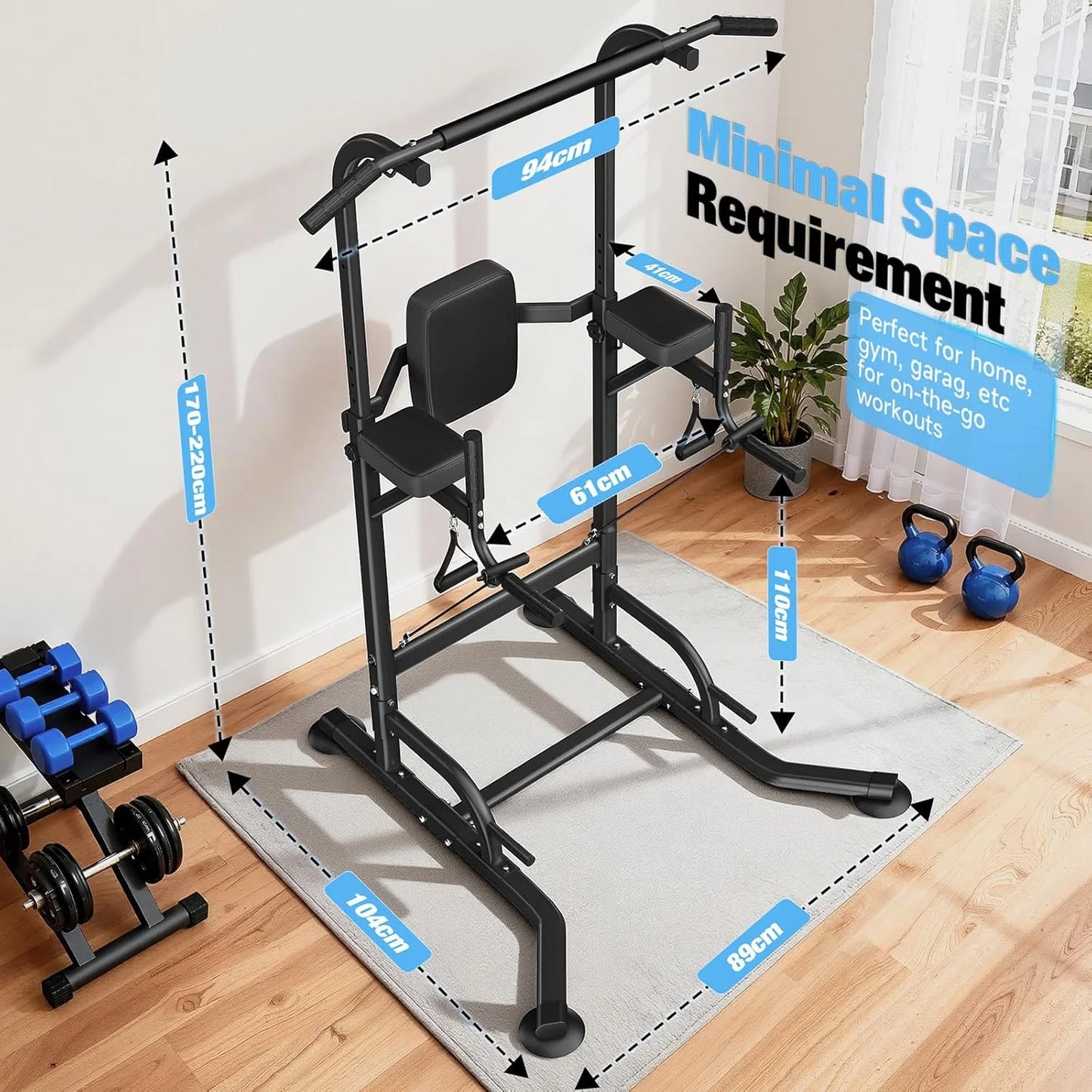 Power Tower Station Multifonction – Barre de Traction, Dips, Pompes & Abdos | Home Gym 233 cm Ajustable