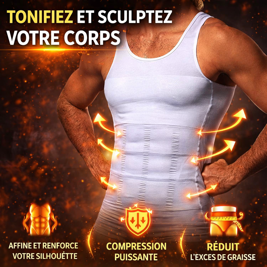 Compression Homme Sans Manches – Body Shaper Slimming, Contrôle Ventre & Poitrine, Undershirt Amincissant Waist Trainer – Perte de Poids & Posture