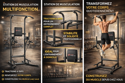 Power Tower Station Multifonction – Barre de Traction, Dips, Pompes & Abdos | Home Gym 233 cm Ajustable