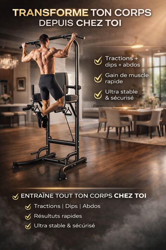 Power Tower Station Multifonction – Barre de Traction, Dips, Pompes & Abdos | Home Gym 233 cm Ajustable